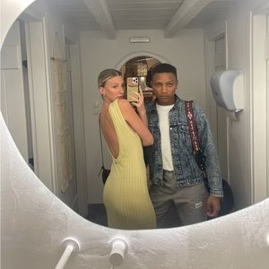 handmade knit summer yellow backless maxi dress